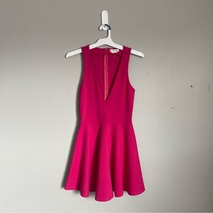 LOVERS + FRIENDS | Fuchsia Pink Mi Amor Deep V Neck Flare Mini Dress Sz XS